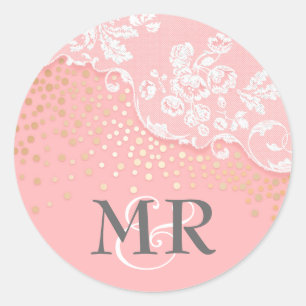 Lace Gold Confetti Glitz Pink Glamour Wedding Runder Aufkleber