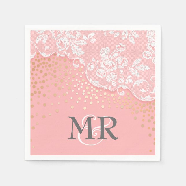 Lace Gold Confetti Pink Vintage Wedding Serviette (Vorderseite)
