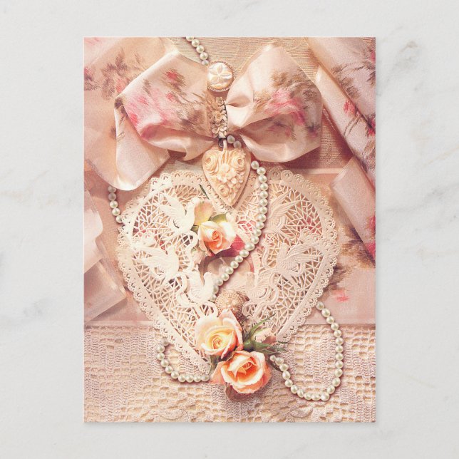 LACE HERZ, ROSE & PEARS von SHARON SHARPE Postkarte (Vorderseite)