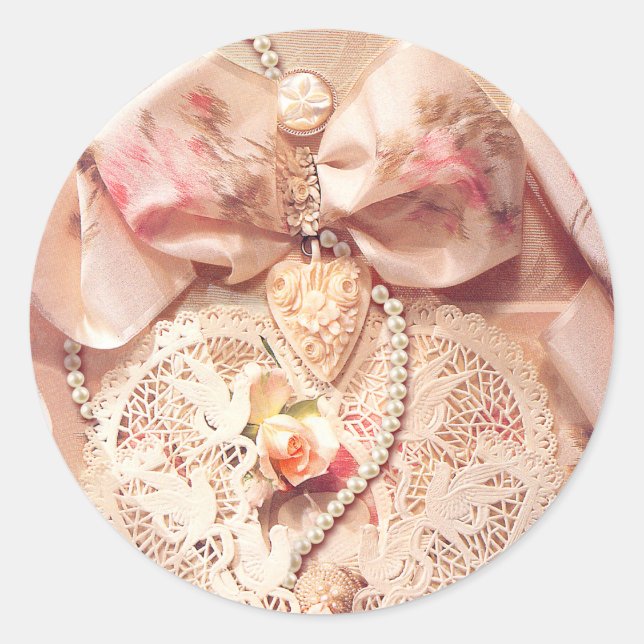 LACE HERZ, ROSE & PEARS von SHARON SHARPE Runder Aufkleber (Vorderseite)