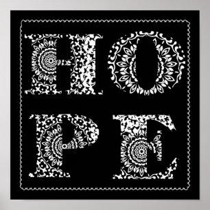 Lace Hope Word Art Black White Poster Imprimer