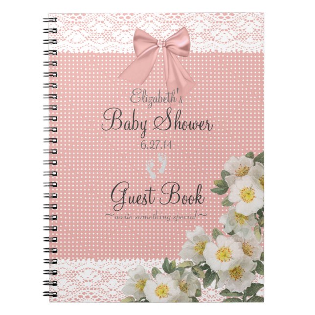 Lace Image Roses Peach Bow Baby Shower Guest Book- Notizblock (Vorderseite)