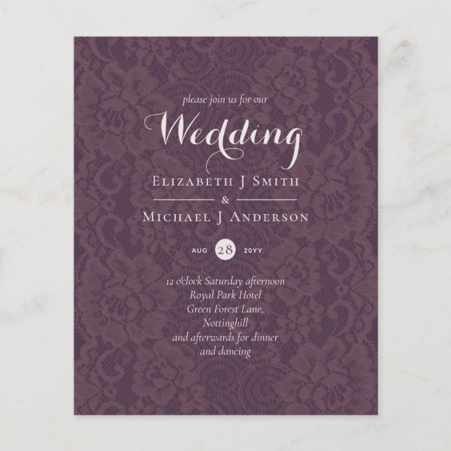 Lace Merlot Ivory Wedding Einladungen Budget (Vorderseite)