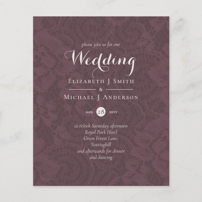 Lace Merlot Ivory Wedding Einladungen Budget (Vorderseite)