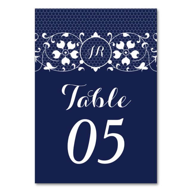 Lace Monogram Wedding Tischnummer Card (Vorderseite)