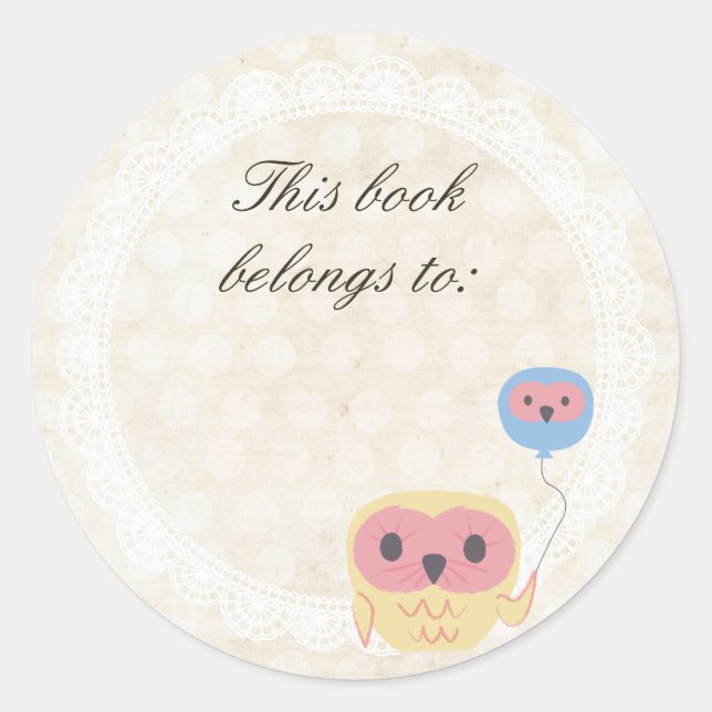 Lace Owl Ce Livre Appartient Au Nom Sticker (Devant)