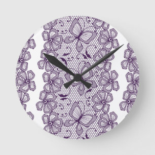 Lace pattern with butterflies runde wanduhr