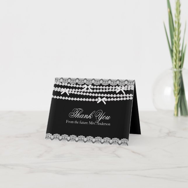 Lace Pearl Black Brautparty Danke-Card Dankeskarte (Vorderseite)