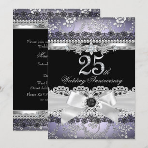 Lace Pearl Bow Silver Lila 25 Jahre Jubiläum Einladung