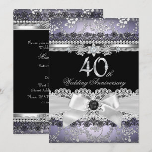 Lace Pearl Bow Silver Lila 40 Jahre Jubiläum Einladung