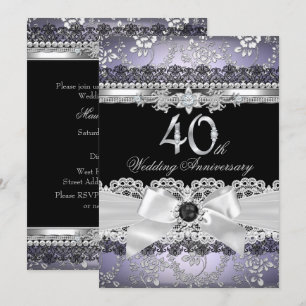 Lace Pearl Bow Silver Lila 40 Jahre Jubiläum Einladung