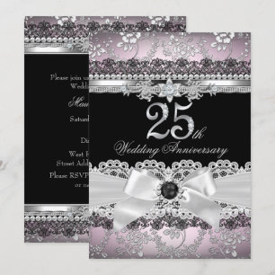 Lace & Pearl Bow Silver Pink 25-jähriges Bestehen Einladung