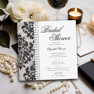 Lace Pearl Damask Schwarz-weißes formales Brautpar Einladung