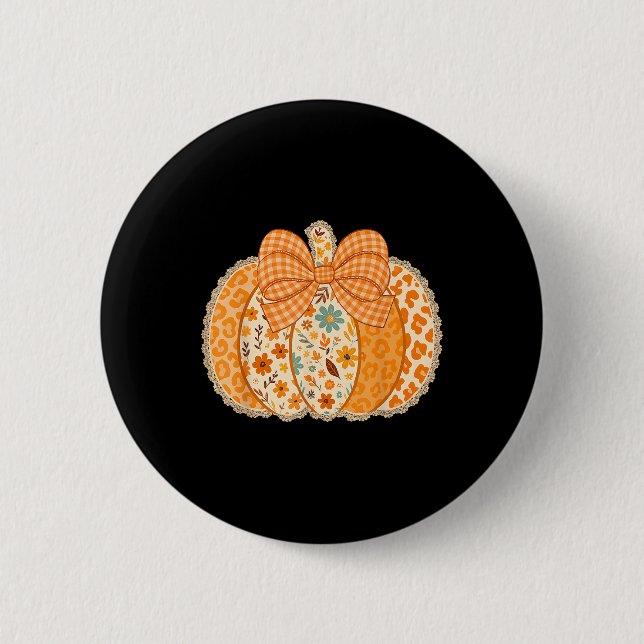 Lace Pumpkin Coquette Bow Erntedank Fall Girly Button (Vorderseite)