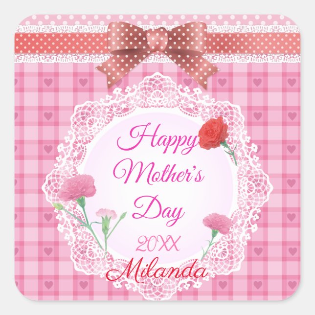 Lace Ribbon Happy Mother Day Quadratischer Aufkleber (Vorderseite)