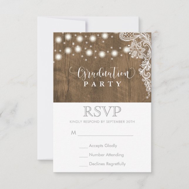 Lace String Light Rustic Graduation Party RSVP (Devant)