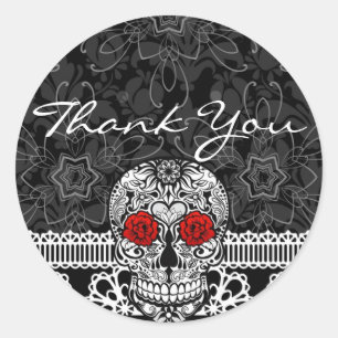 Lace Sugar Skull Day of the Dead Danke Runder Aufkleber