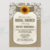 Lace Sunflower Mason Jar Bridal Dusche Einladungen