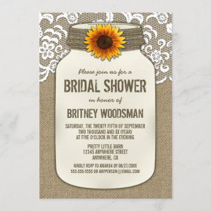 Lace Sunflower Mason Jar Bridal Dusche Einladungen