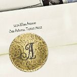 Lace Wedding Envelope Seal Gold Black Monogram Runder Aufkleber<br><div class="desc">Use the Editor to access the other letters. Lace Wedding Envelope Seal Gold Black Monogram Designed by Carrie Fink.  Printed and shipped by Zazzle or their partners.</div>
