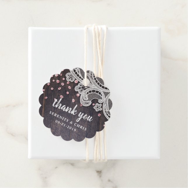 Lace wood errush Glitzer rustikale Hochzeit danke Geschenkanhänger (Beispiel)