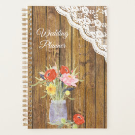Lace Wood Mason Jar Floral Wedding Planer