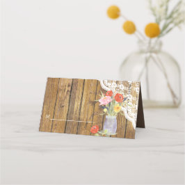 Lace Wood Mason Jar Floral Wedding Platzkarte
