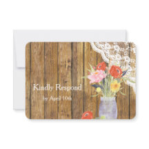 Lace Wood Mason Jar Mariage floral RSVP