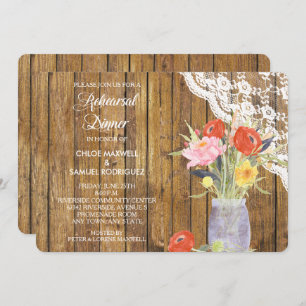 Lace Wood Mason Jar Probe Dinner Einladung