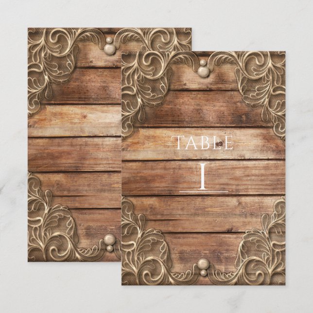 Lace Wood Rustic Vintag Western Tischnummer (Vorne/Hinten)