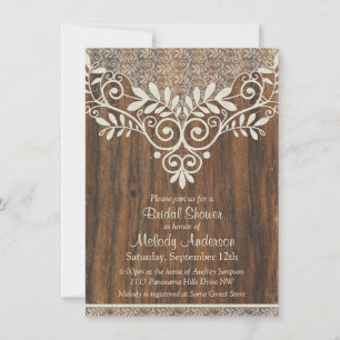 Lace Wood Rustikales Vintages ElfenbeinBrautparty Einladung