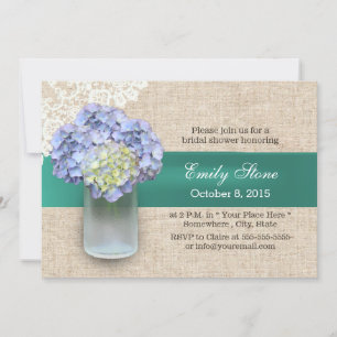 Laced Burlap Hydrangea & Mason Jar Brautparty Einladung