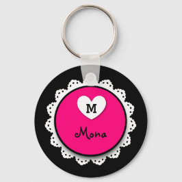 Lacey Circle Monogram und Name V09 PINK Schlüsselanhänger