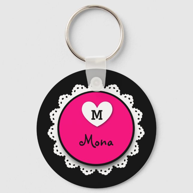 Lacey Circle Monogram und Name V09 PINK Schlüsselanhänger (Vorderseite)