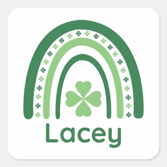 Lacey Name Clover Boho Rainbow Quadratischer Aufkleber (Vorderseite)
