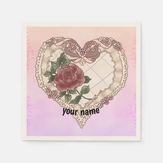 Lacey Ribbon Heart Napkins Serviette (Vorderseite)