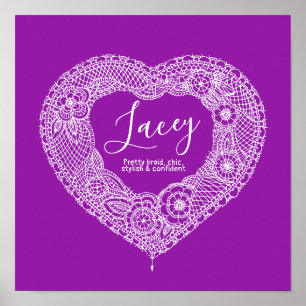 Lacey-Spitzen-Herz-Kunst Namensbedeutungsplakat Poster