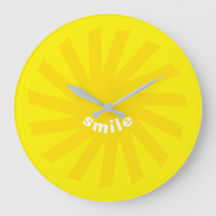 Lächelgelbe Sonne hell fröhlicher Spaß modern fröh Große Wanduhr