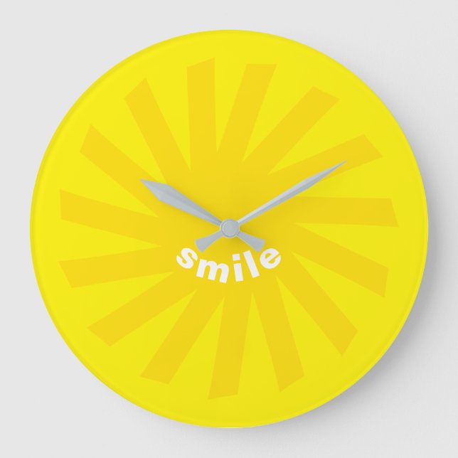 Lächelgelbe Sonne hell fröhlicher Spaß modern fröh Große Wanduhr (Vorderseite)