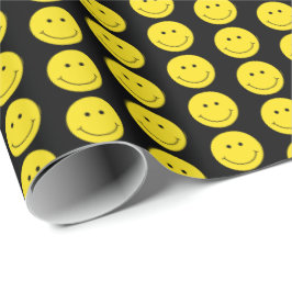 Lächelgelbes schwarzes Grinsen-Gesicht Geschenkpapier