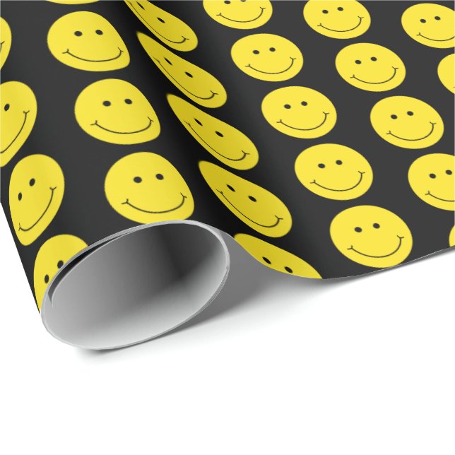 Lächelgelbes schwarzes Grinsen-Gesicht Geschenkpapier (Rolleneckpunkt)