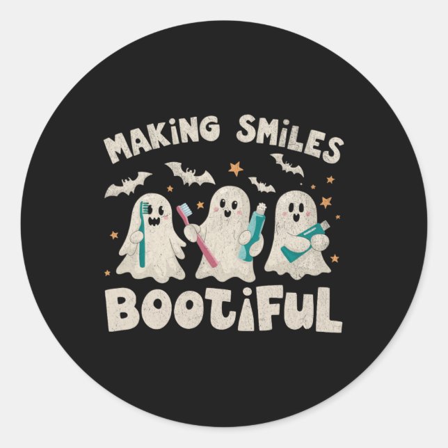 Lächeln bootischer Halloween Funny Ghost Denti Runder Aufkleber (Vorderseite)
