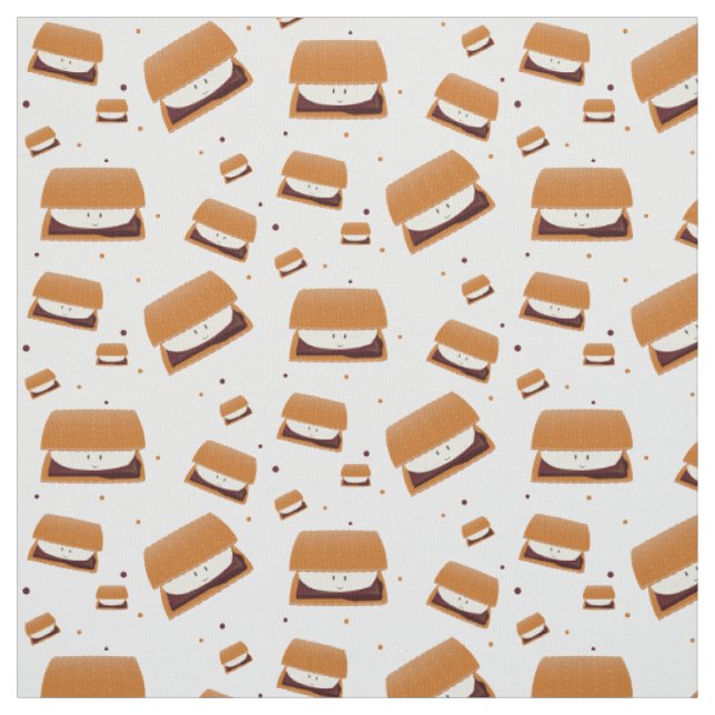 Lächeln Brown White Illustriert S'more Muster Stoff (Muster)