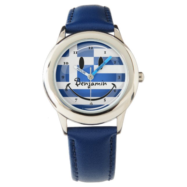 Lächeln der griechischen Flagge Armbanduhr (Vorderseite)
