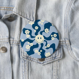 Lächeln - Dunkelblau, hellblau und Creme Button