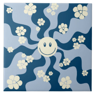Lächeln - Dunkelblau, hellblau und Creme Fliese