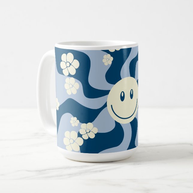 Lächeln - Dunkelblau, hellblau und Creme Kaffeetasse (Vorderseite Links)