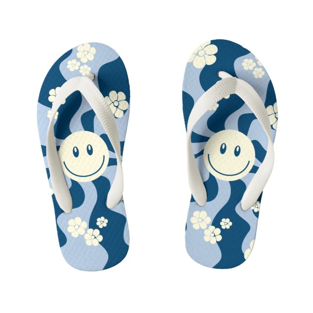 Lächeln - Dunkelblau, hellblau und Creme Kinderbadesandalen (Fußbett)