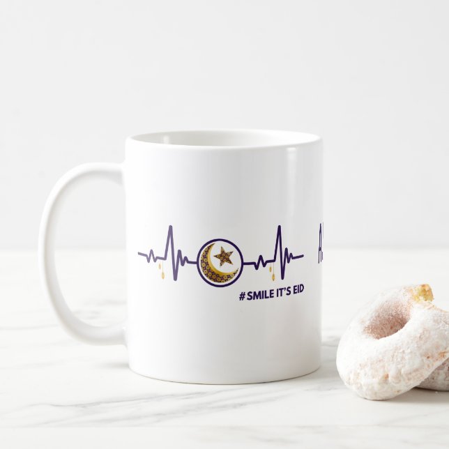 Lächeln Es ist Eid Moon Star Heartbeat Gold & lila Kaffeetasse (Mit Donut)