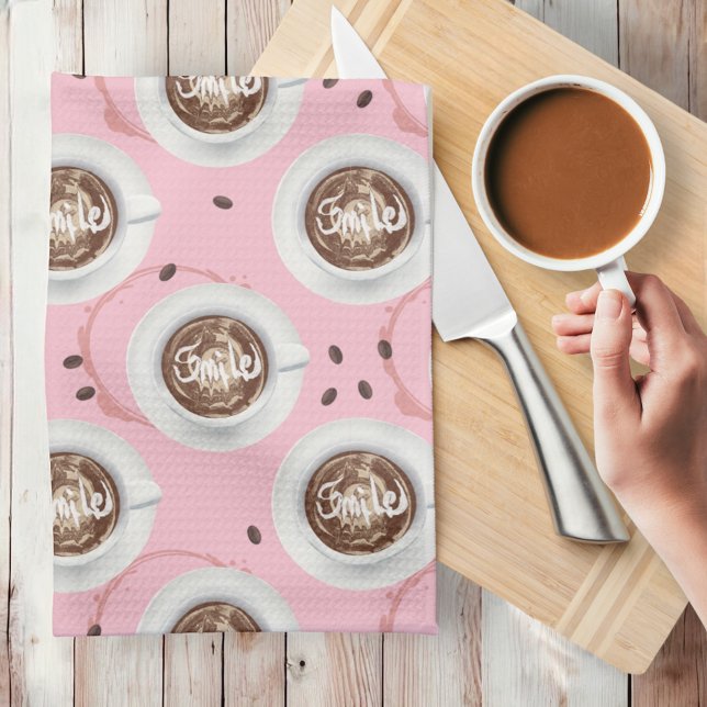 Lächeln Es ist Zeit für Kaffee - High Tea Pink Geschirrtuch (Coffee kitchen towel )